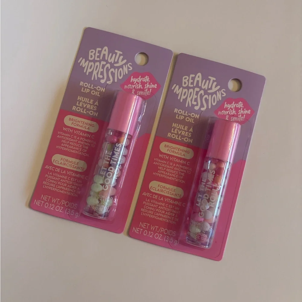 Beauty Impressions Lip Oil 80’s Retro Brightening Formula Clear Pink NEW 2pk